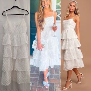 Lulu's White Ruffled Tiered Sleeveless Midi Dress Size Large Cute Wedding Beach
